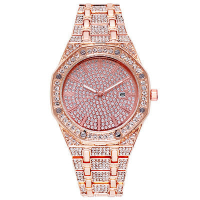 Hip-Hop Rhinestone Octagonal Steel Band Watch
