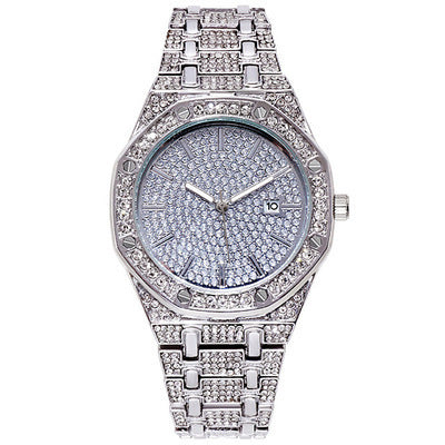 Hip-Hop Rhinestone Octagonal Steel Band Watch