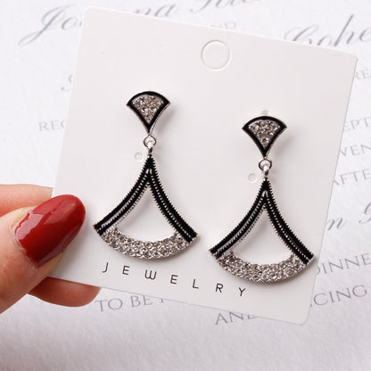 925 Silver Needle Fan Pendant Earrings