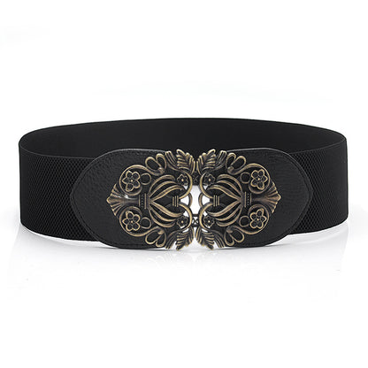 Engraved pair buckle elastic wide waist seal