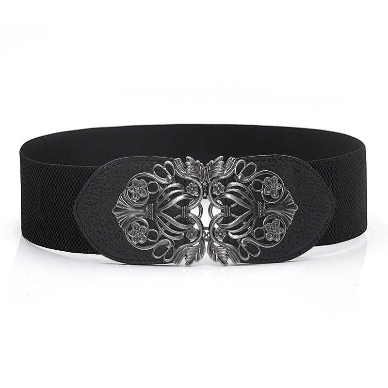 Engraved pair buckle elastic wide waist seal
