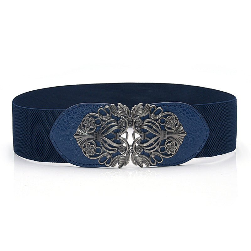 Engraved pair buckle elastic wide waist seal