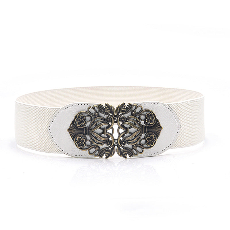 Engraved pair buckle elastic wide waist seal