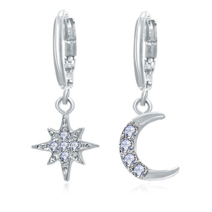 Pendientes asimétricos de estrella y luna de Shopee 