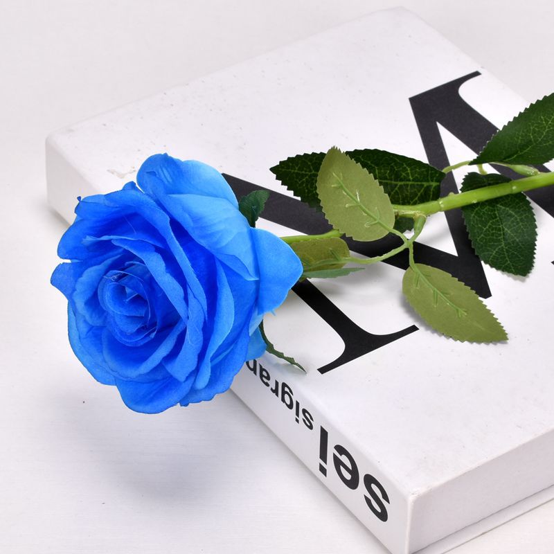 Artificial rose single branch crushed ice blue artificial flower