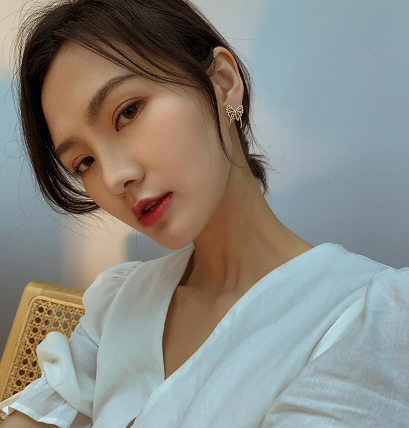 925 Silver Needle Bow Imitation Pearl Earrings