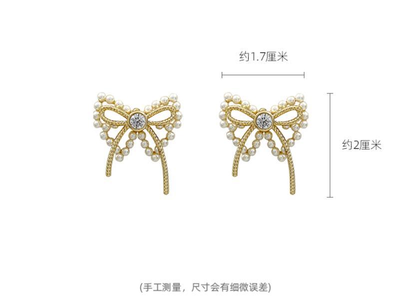 925 Silver Needle Bow Imitation Pearl Earrings