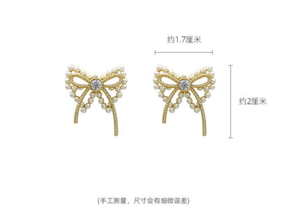 925 Silver Needle Bow Imitation Pearl Earrings