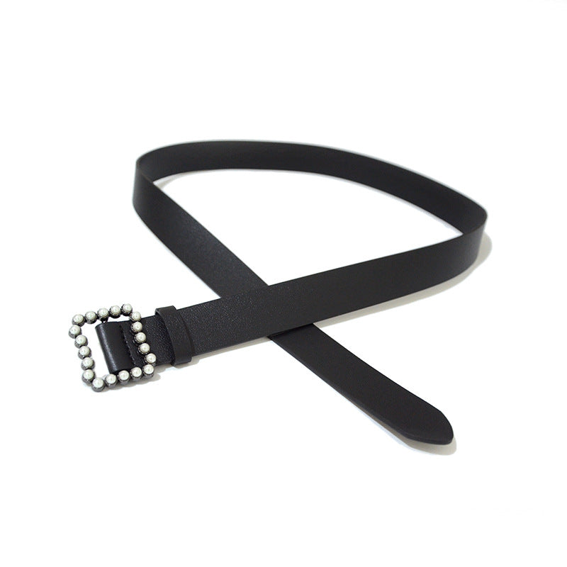 Faux leather pearl buckle belt fashion