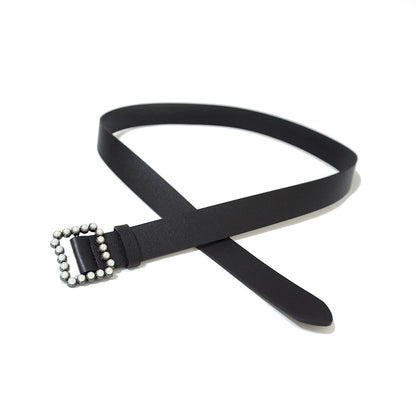 Faux leather pearl buckle belt fashion