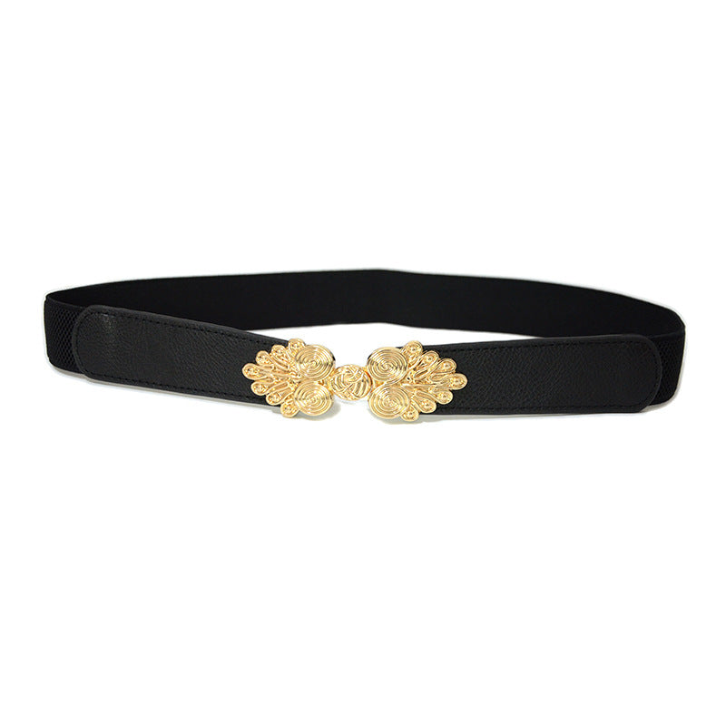Elastic belt flower buckle decorative belt