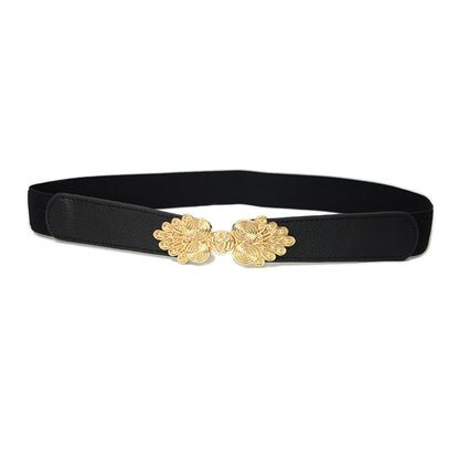 Elastic belt flower buckle decorative belt