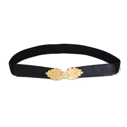 Elastic belt flower buckle decorative belt