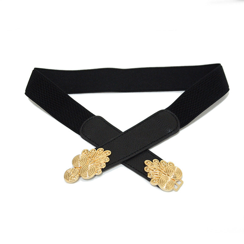 Elastic belt flower buckle decorative belt