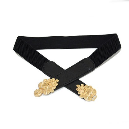 Elastic belt flower buckle decorative belt