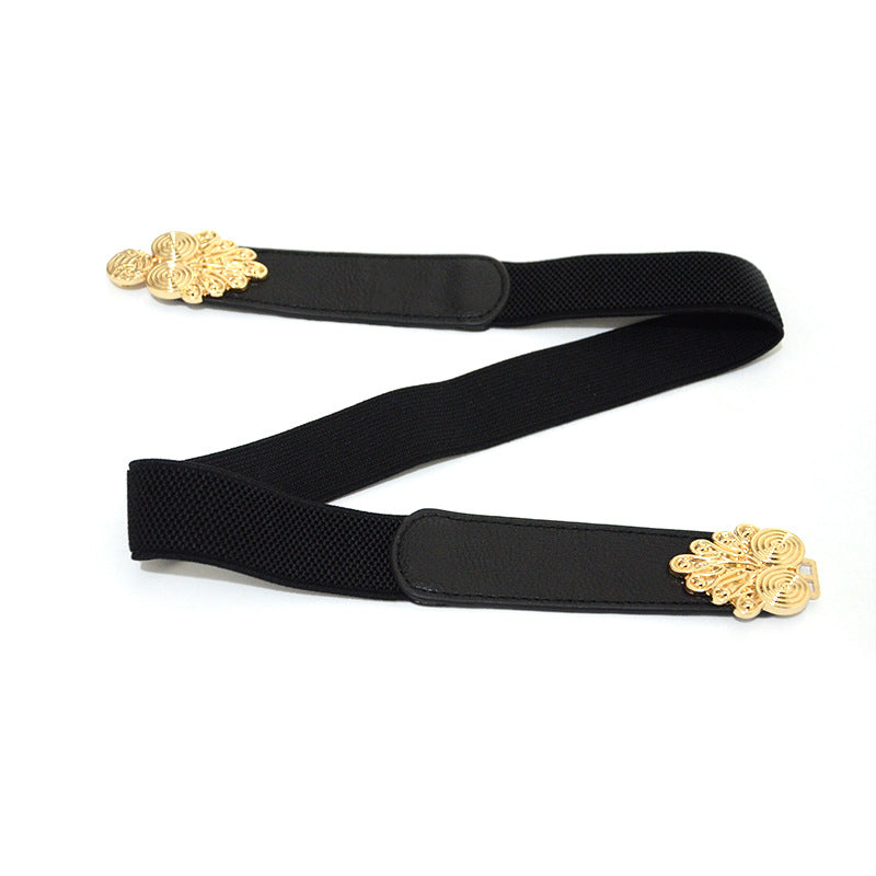 Elastic belt flower buckle decorative belt