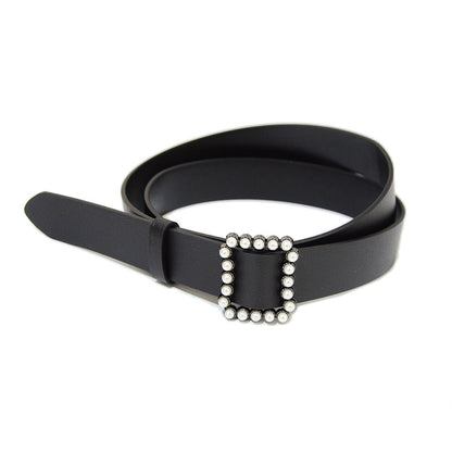 Faux leather pearl buckle belt fashion
