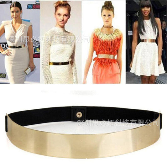 Gold extra long mirror metal belt