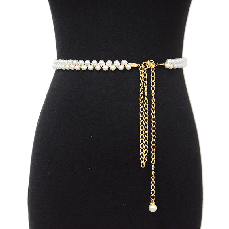 Pearl String Sewn Metal Belt