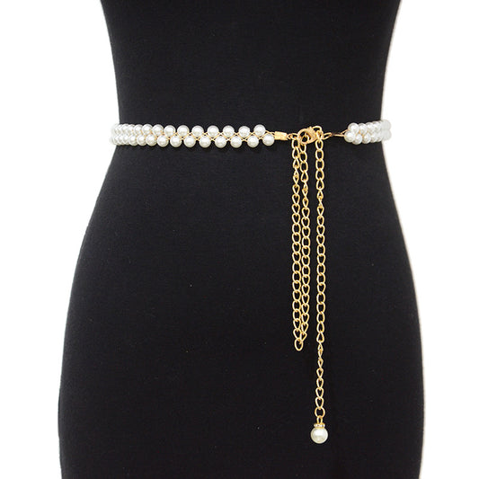 Pearl String Sewn Metal Belt