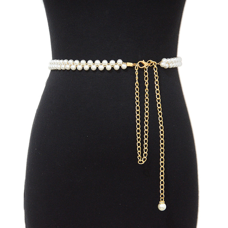 Pearl String Sewn Metal Belt