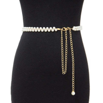 Pearl String Sewn Metal Belt
