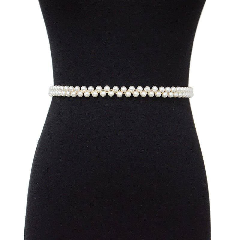 Pearl String Sewn Metal Belt