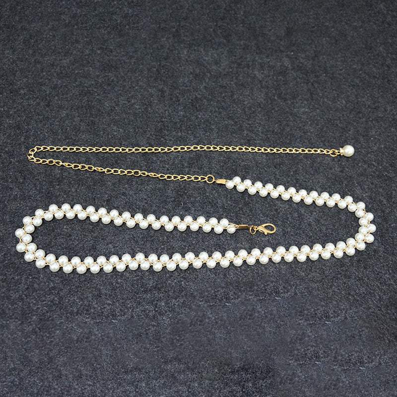 Pearl String Sewn Metal Belt
