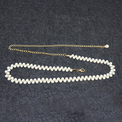 Pearl String Sewn Metal Belt