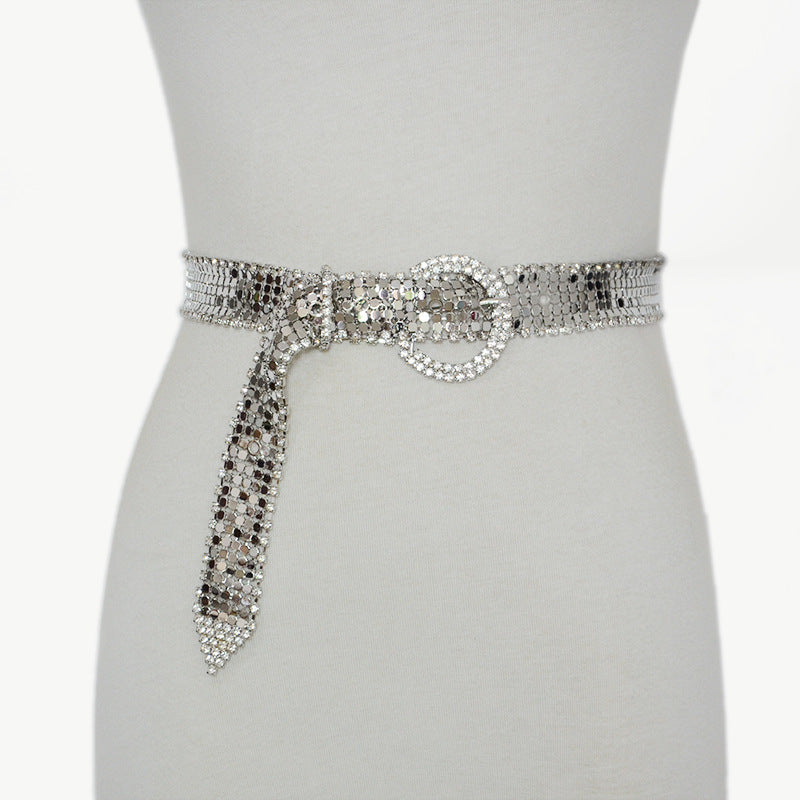 Shiny Rhinestone Metal Waist Chain