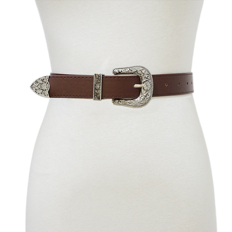 D-shaped retro pin buckle belt