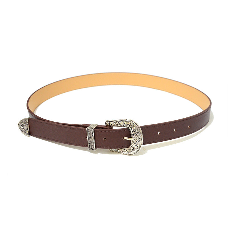D-shaped retro pin buckle belt