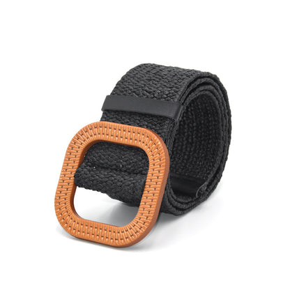 Cotton and linen wind woven belt women's round buckle