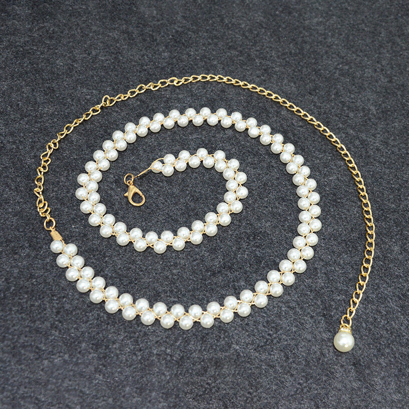 Pearl String Sewn Metal Belt