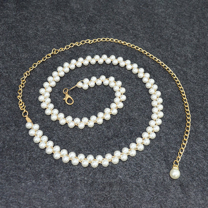 Pearl String Sewn Metal Belt