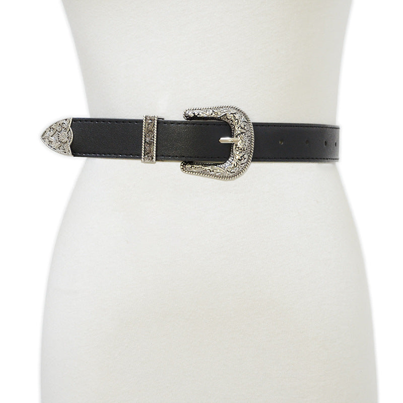 D-shaped retro pin buckle belt