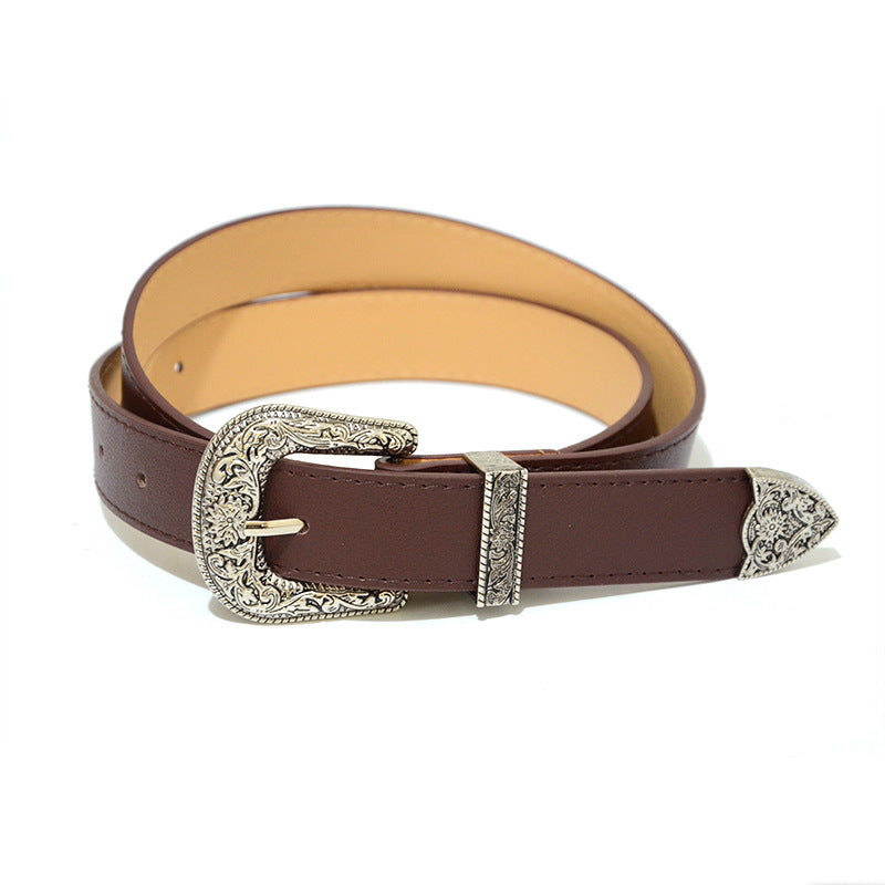 D-shaped retro pin buckle belt
