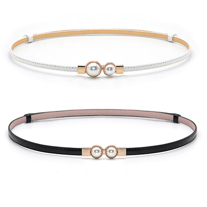 Patent leather pearl thin belt