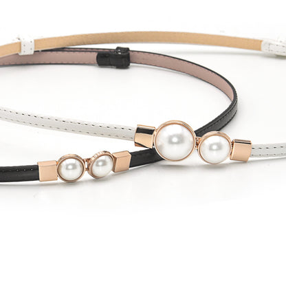 Patent leather pearl thin belt