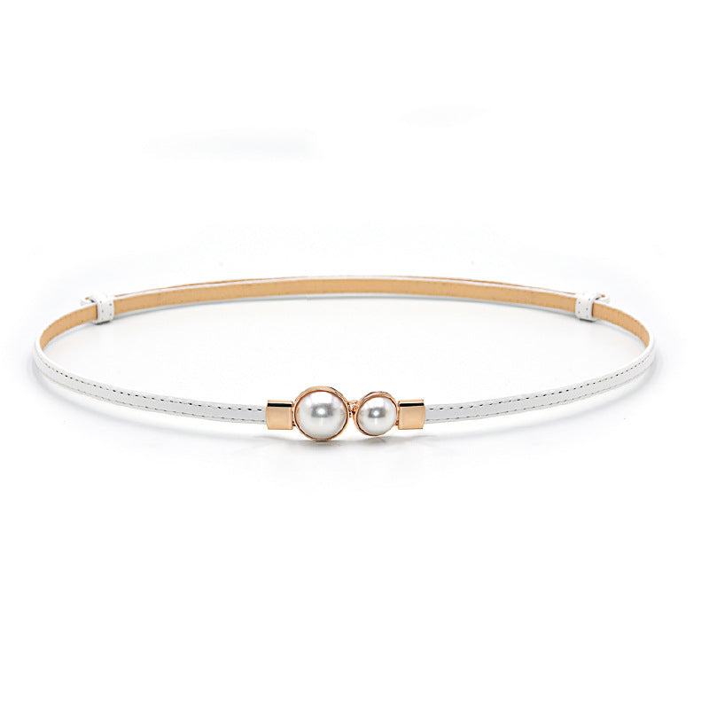 Patent leather pearl thin belt