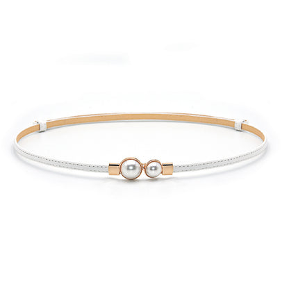 Patent leather pearl thin belt