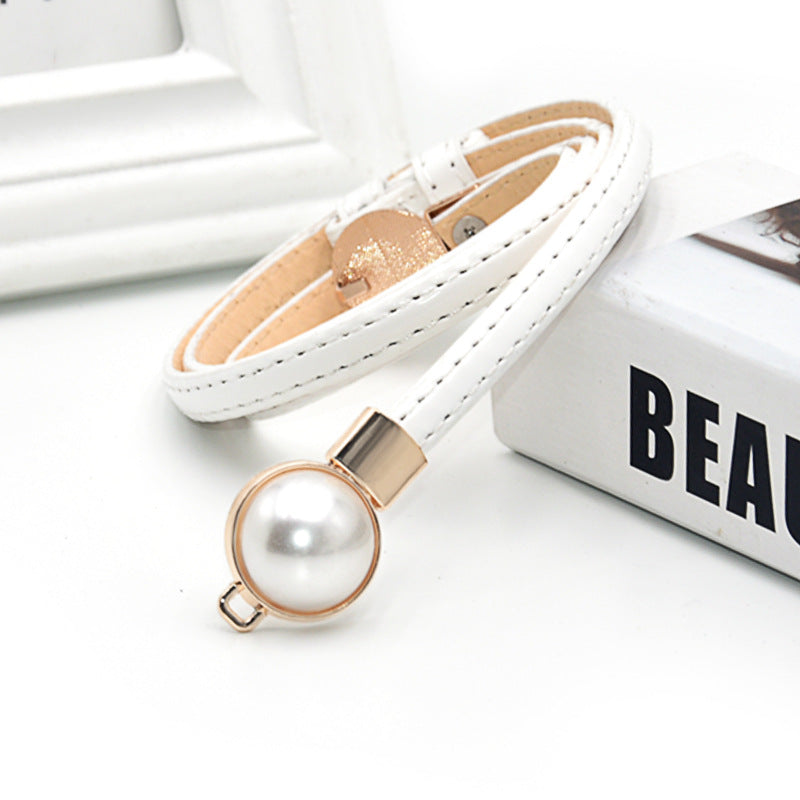Patent leather pearl thin belt