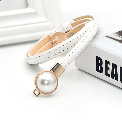Patent leather pearl thin belt