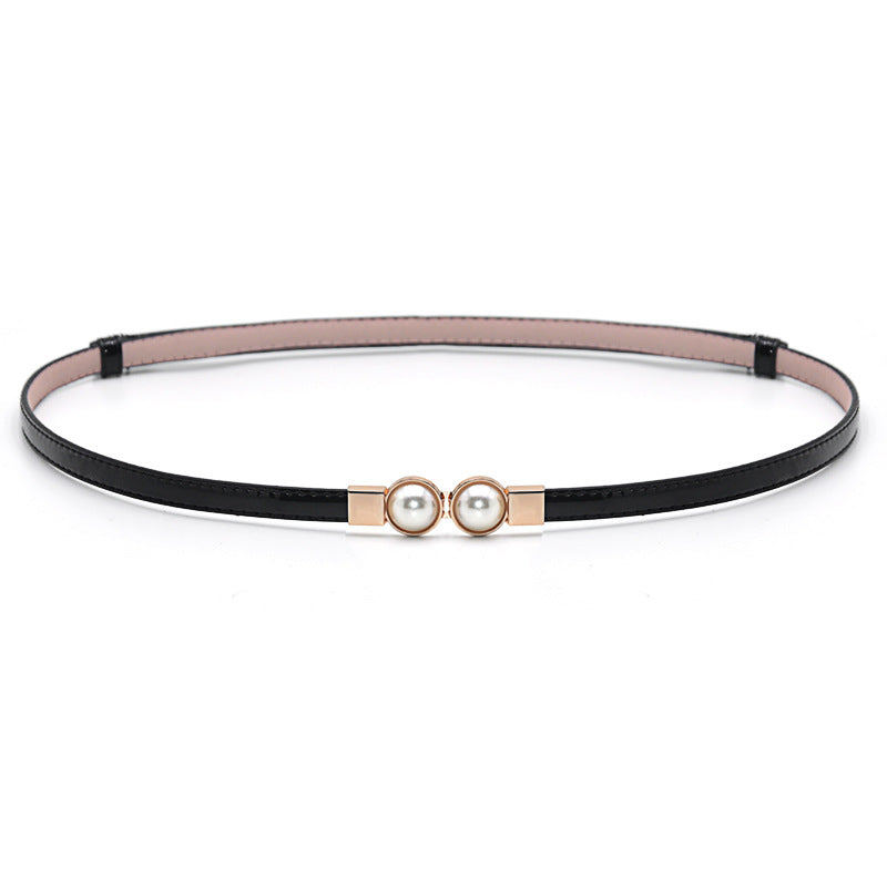 Patent leather pearl thin belt