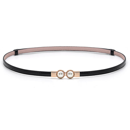 Patent leather pearl thin belt