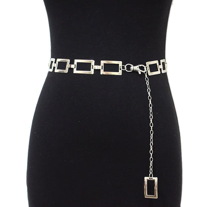 Silver Square Buckle Textured Belt