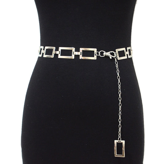 Silver Square Buckle Textured Belt