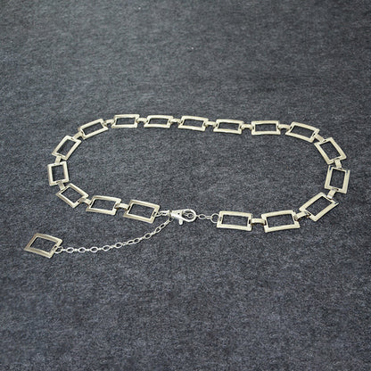 Silver Square Buckle Textured Belt