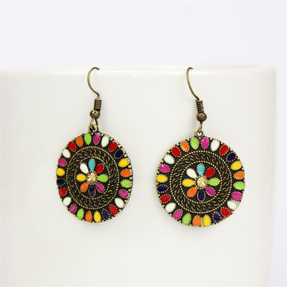 Enamel flower rhinestone earrings