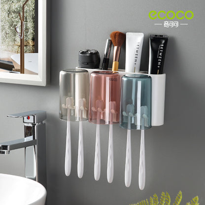 Wall-Mounted Toothbrush Holder, No-Punch Bathroom Set
